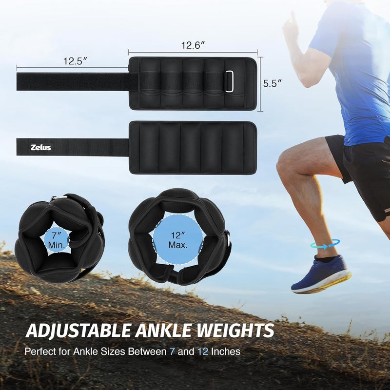 ZELUS 1 Pair Adjustable Ankle Weights, 2 4 6 8 10 lb Modularized Leg Weight Straps for Women Men, Weighted Ankle Weight Set with Removable Sandbags, 1-5 lb per Ankle Strap for Gym Yoga Jogging Walking - Image 2